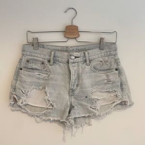 American Eagle Tomgirl Rigid Frayed Vintage Exposed Pocket Shortie Cutoffs SZ 2